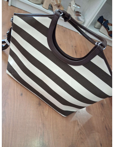 Bolso rayas marron y beig  curvado