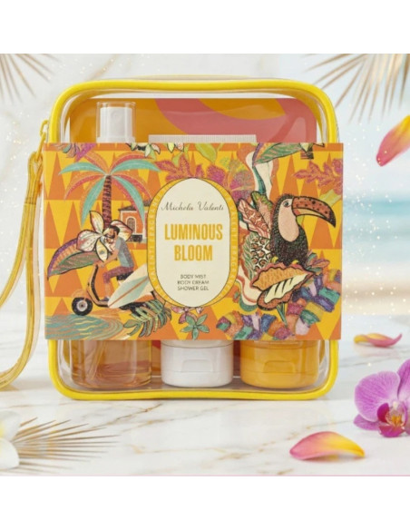Pack Luminous Bloom con bruma corporal, crema hidratante y gel de ducha.