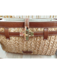 Bolso rafia con cuero con cremallera