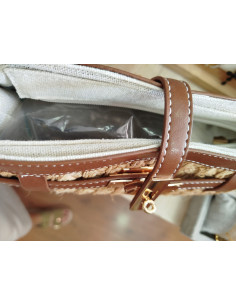 Bolso rafia con cuero con cremallera 2